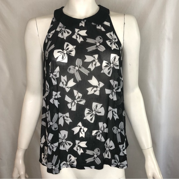 Woman’s sheer black top with white bows all over Peter Pan collar size large - Picture 13 of 13